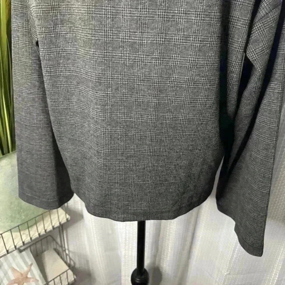 Madewell Women’s M Long Wide Flare Sleeves Mock Neck Top in Glen Plaid Gray - Picture 8 of 11